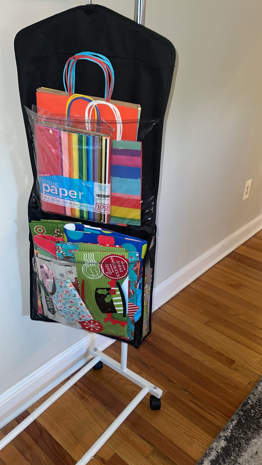 SumDirect Double-Sided Gift Wrap Organizer - White Hanging Wrapping Paper Gift Bag Storage Holder Pockets customer photo 1