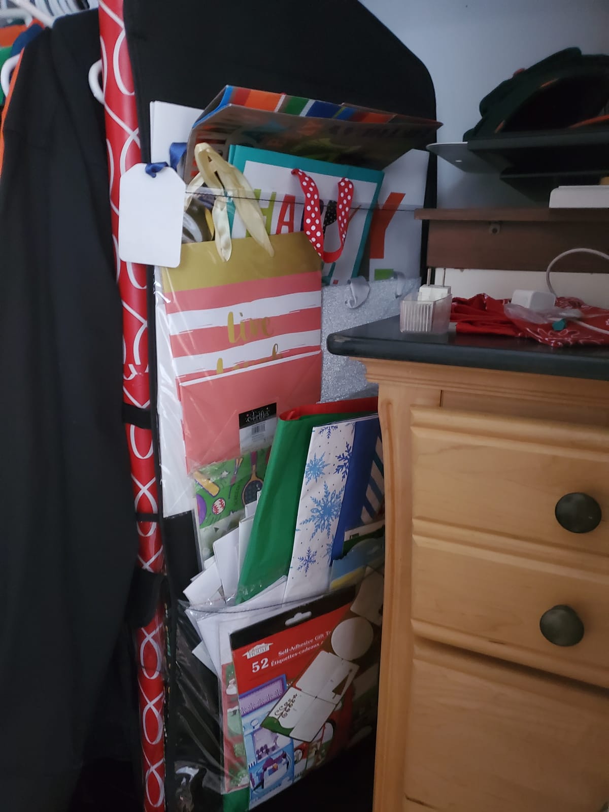 SumDirect Double-Sided Gift Wrap Organizer - White Hanging Wrapping Paper Gift Bag Storage Holder Pockets customer photo 2