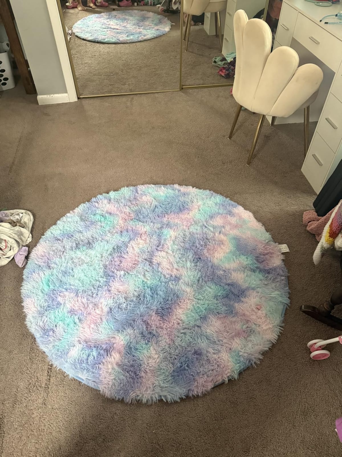 Amdrebio Pink Circle Round Fluffy Area Rug 4Ft for Girls Bedroom Kids Room customer photo 2