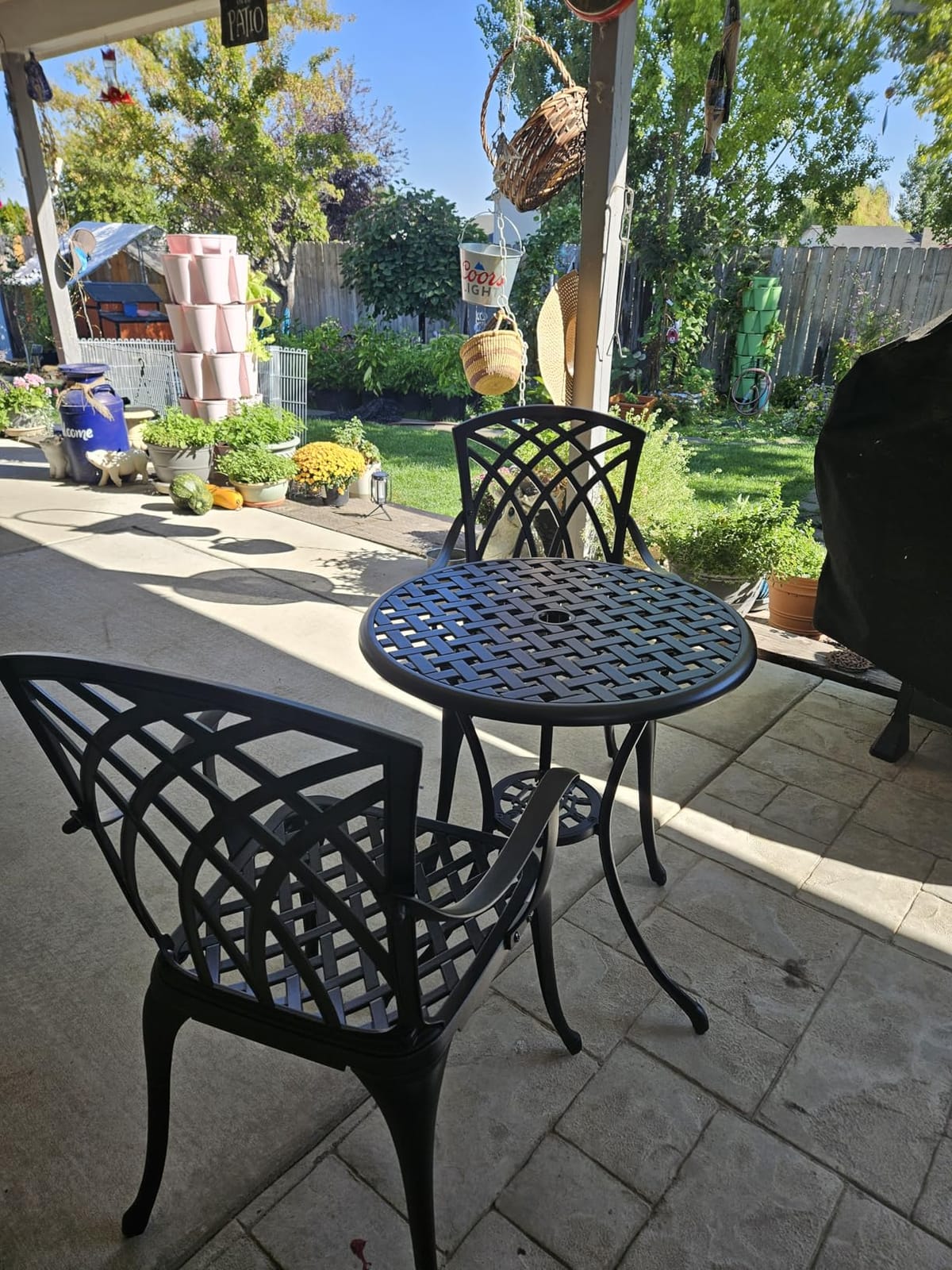 NUU GARDEN Patio Bistro Sets 3 Piece Cast Aluminum Bistro Table and Chairs Set with Umbrella Hole Bistro Set of 2 for Patio Backyard, Black customer photo 2