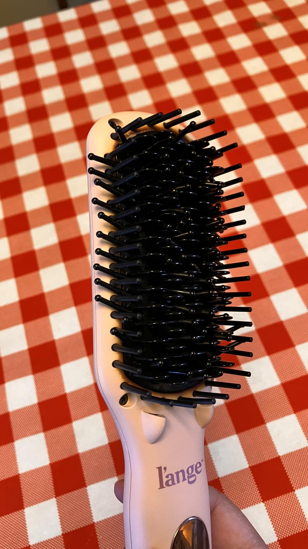 L'ANGE HAIR Le Vite Straightening Brush | Heated Hair Tool for Smoother, Frizz-Controlled Look | Dual-Voltage Hot Brush Straightener for Effortless Styling & Shine | Ceramic Standard Size (Blush) customer photo 1