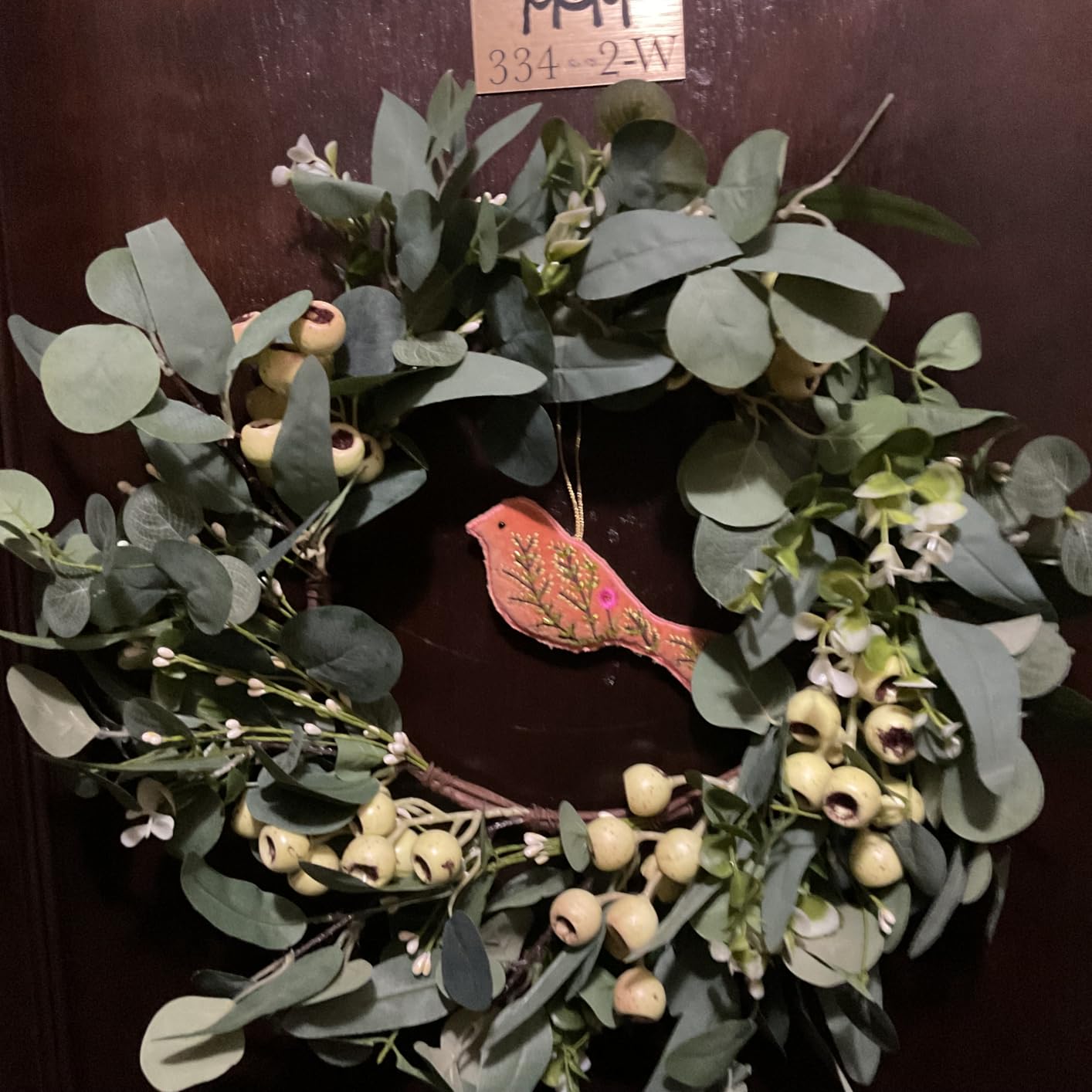 JINGHONG Eucalyptus Wreaths for Front Door 20 Inch Green Home Decor for Wall Porch Window Spring Summer Wreath with Big Berries for All Seasons Winter Christmas customer photo 2