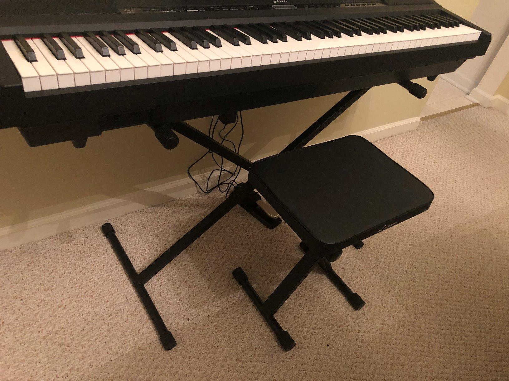 Donner Piano Bench, Adjustable Keyboard Bench Portable Stool Collapsible Chair Foldable Seat X-Style, 2.4 Inch Thickness High-Density Sponge Padded, Non-Skid Design, Black customer photo 2