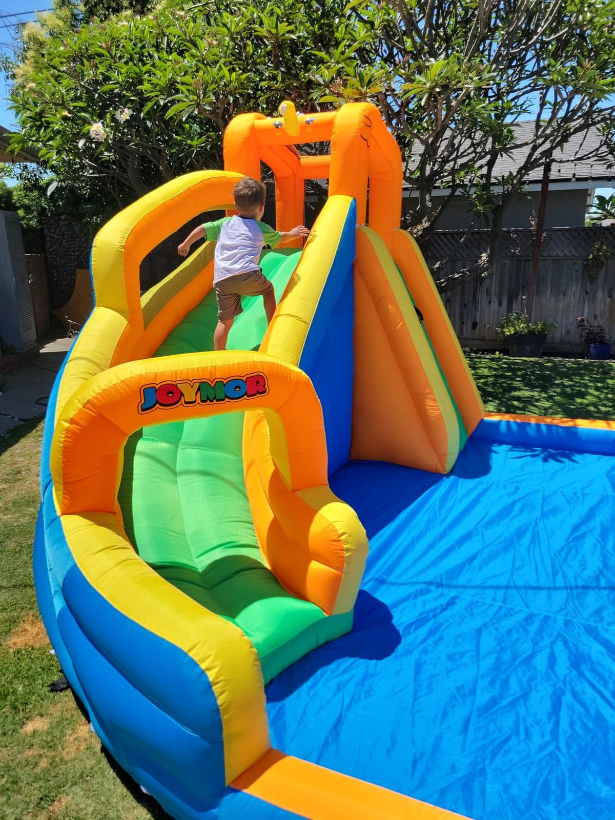 JOYMOR Inflatable Water Slide Park wtih Splash Pool, Climbing Wall, Water Cannon,Blow up Water Slides for Backyard Outdoor Fun Summer Water Plays for Party Birthday Gift (Orange & Yellow) customer photo 1