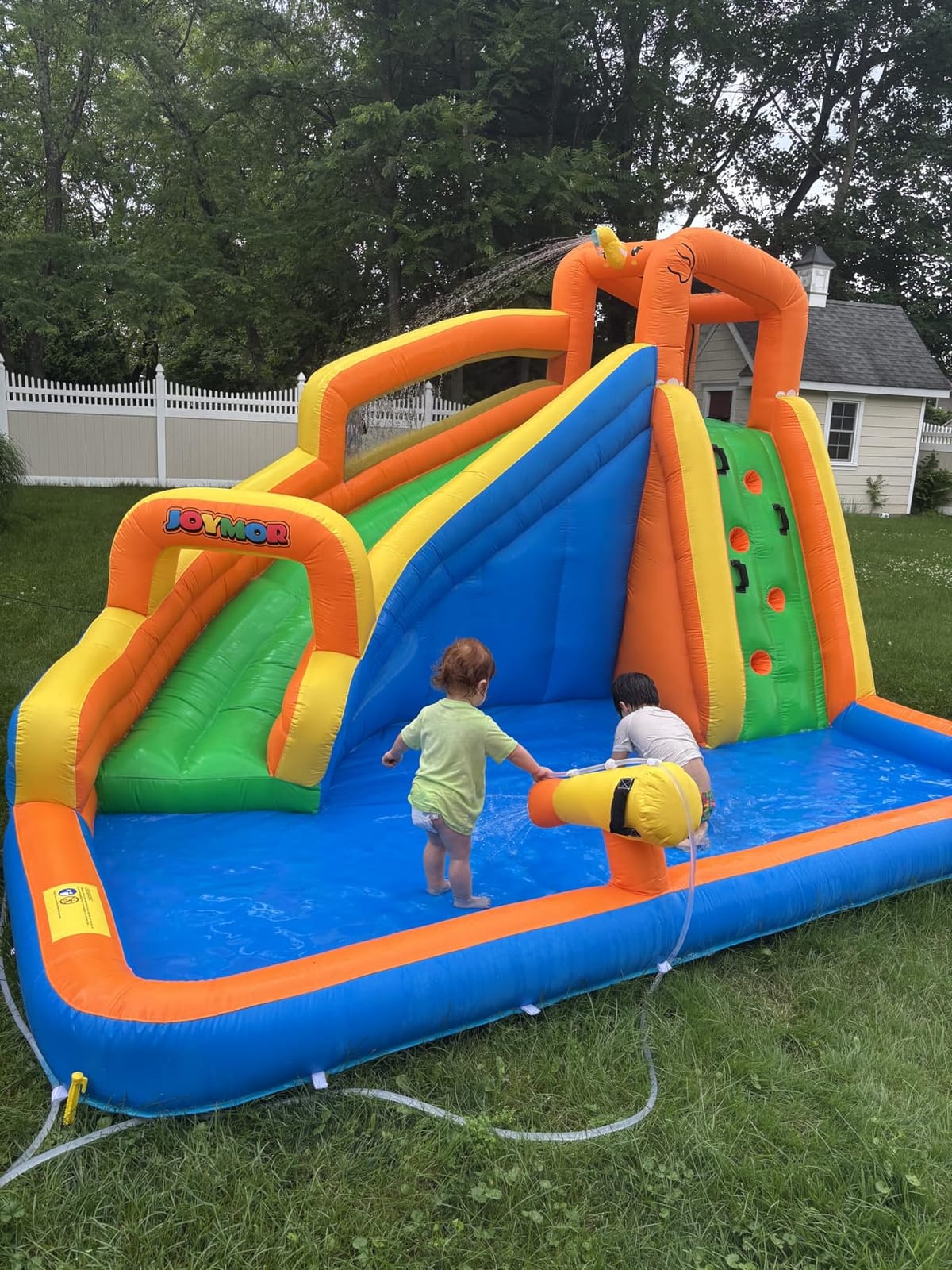 JOYMOR Inflatable Water Slide Park wtih Splash Pool, Climbing Wall, Water Cannon,Blow up Water Slides for Backyard Outdoor Fun Summer Water Plays for Party Birthday Gift (Orange & Yellow) customer photo 2