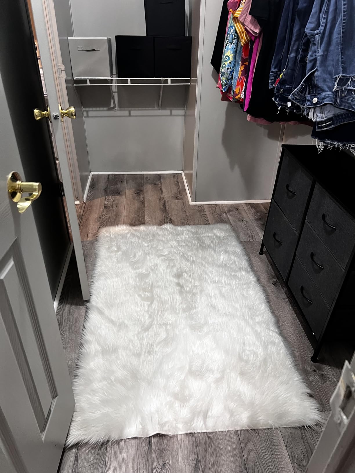 LOCHAS Soft Fluffy Faux Fur Rugs for Bedroom Bedside Rug 2x5 Feet, White customer photo 1