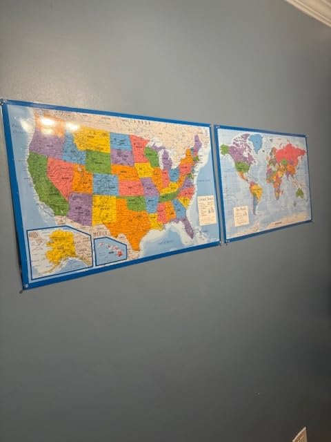 Laminated World Map & US Map Poster Set - 18