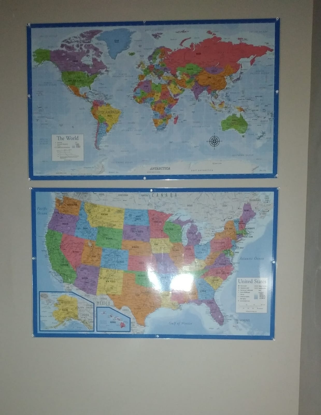 Laminated World Map & US Map Poster Set - 18