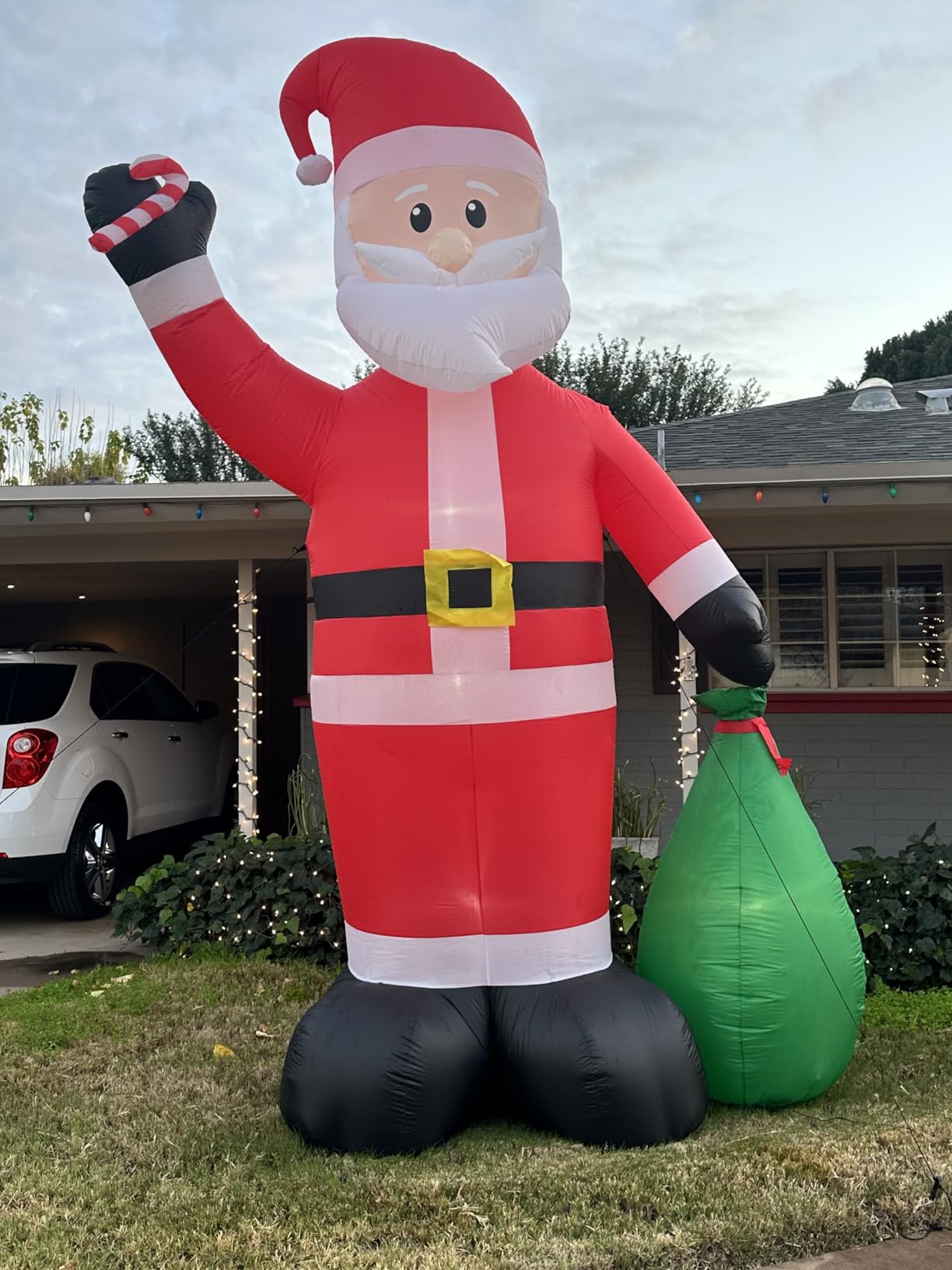 12 Ft by 7.6 Ft Giant Christmas Inflatables Decorations Outdoor Santa Claus with Gift Bag with LED Light for Christmas Blow Up Yard Decor for Lawn Garden Party Holiday Xmas Decorations Cute Fun customer photo 2