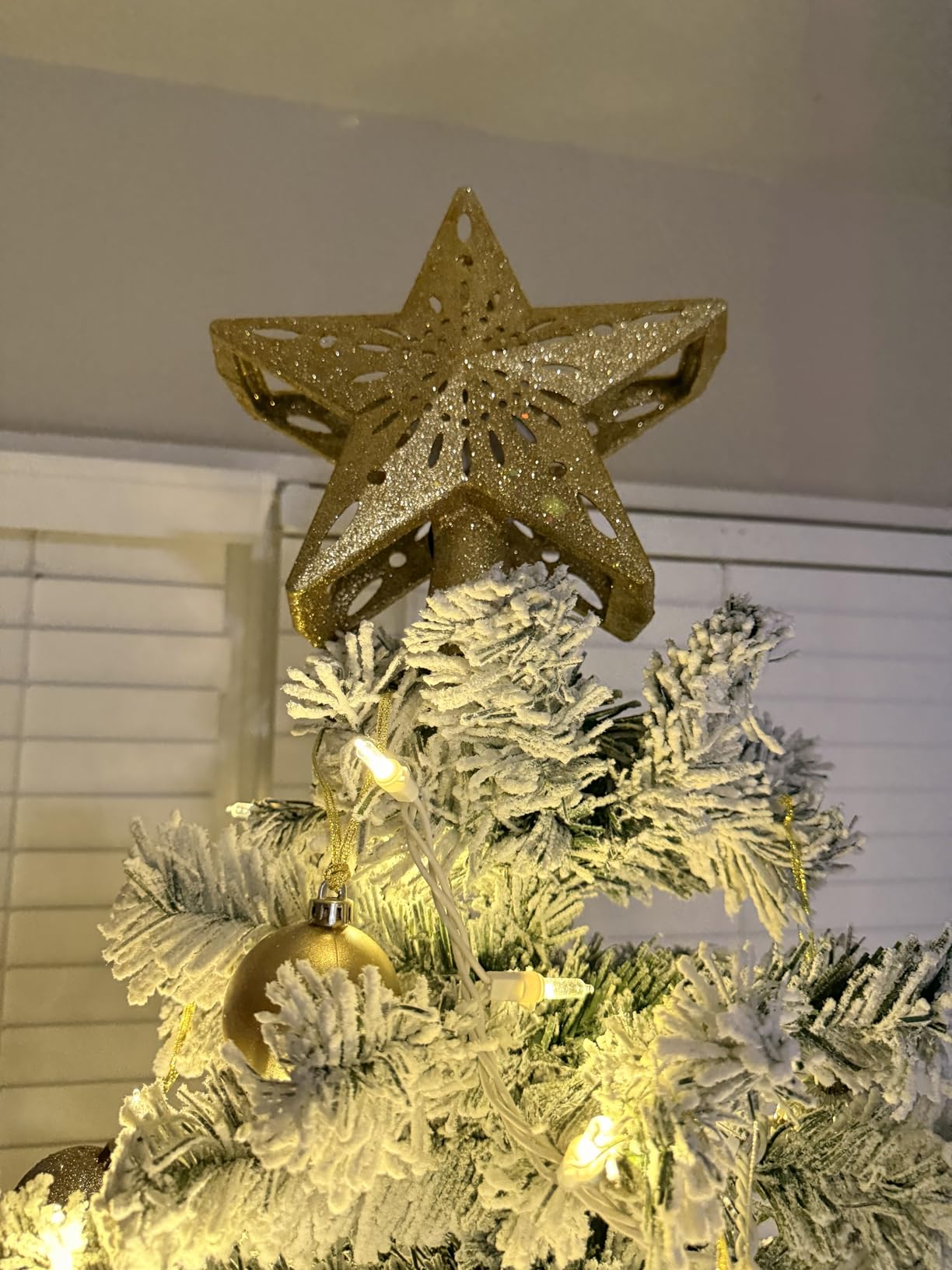 Brightown Christmas Star Tree Topper with Snowflake Projector Lights | Hollowed Pentagram Tree Topper,Plug in Christmas Tree Ornament for Indoor Office Xmas New Year Holiday Tree Decoration customer photo 1