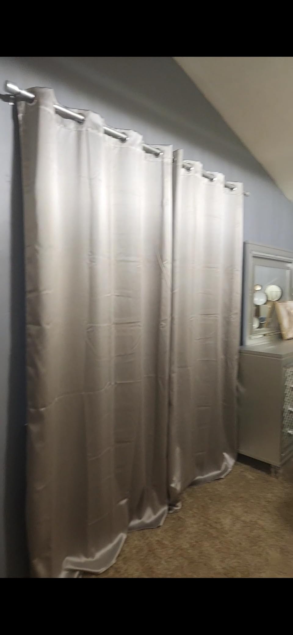 HOMEIDEAS Faux Silk Silver Grey Blackout Curtains 52W x 84L 2 Panels customer photo 1