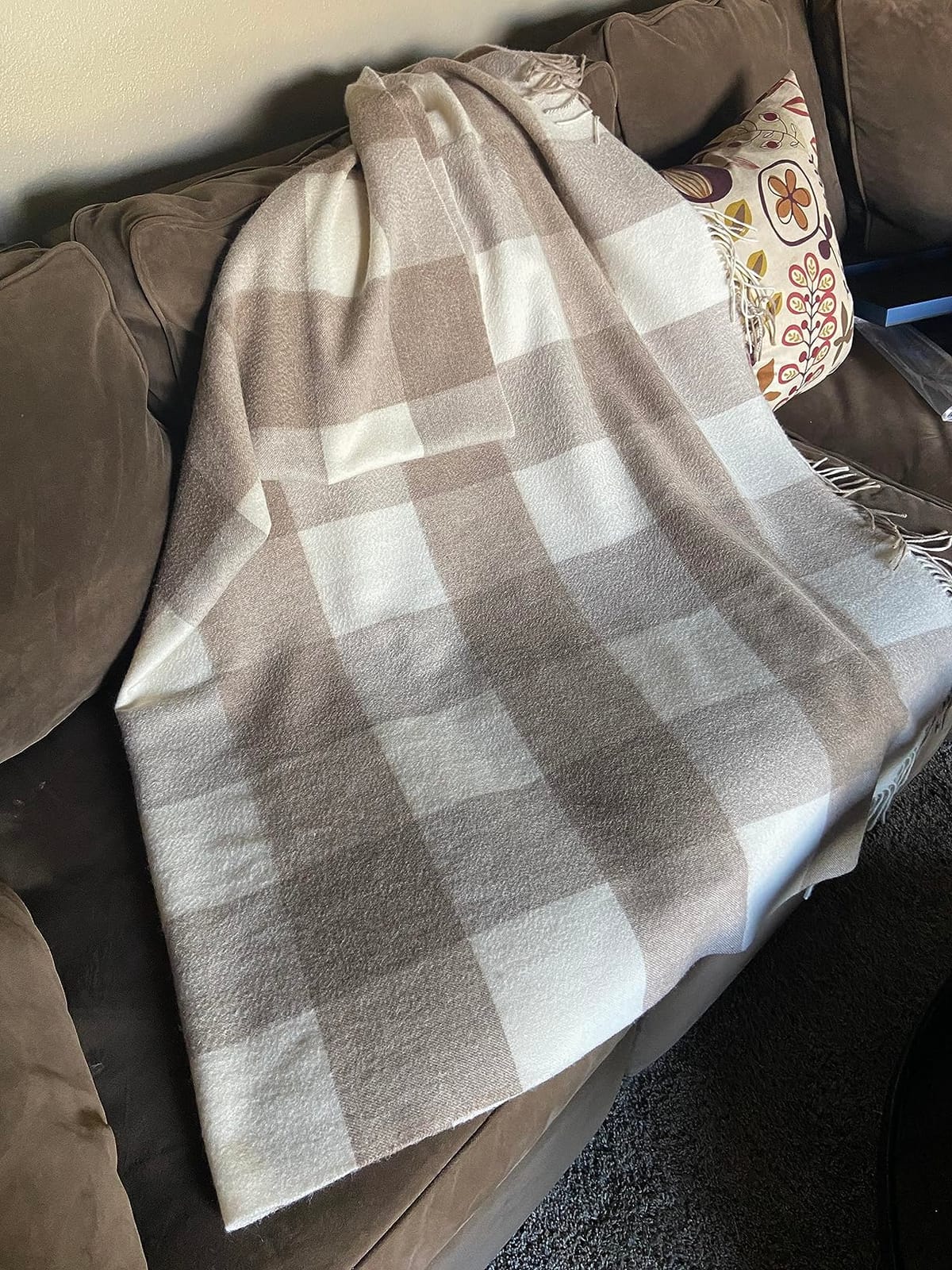 EP Mode 100% Pure Cashmere Throw Blanket for Sofa, Lt. Heather Grey customer photo 1