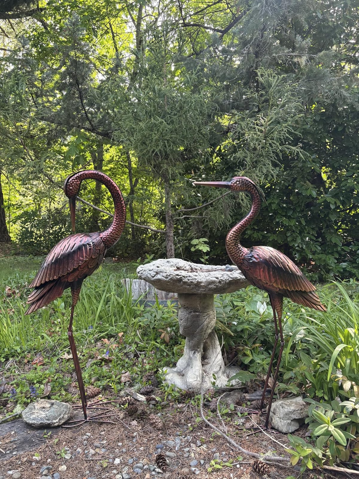 Kircust Crane Garden Sculptures & Statues Heron Decoy Large Size Metal Birds Yard Art Standing Vintage Brass Heron Lawn Ornament Outdoor Decorations 37 Inches Set of 2 customer photo 1