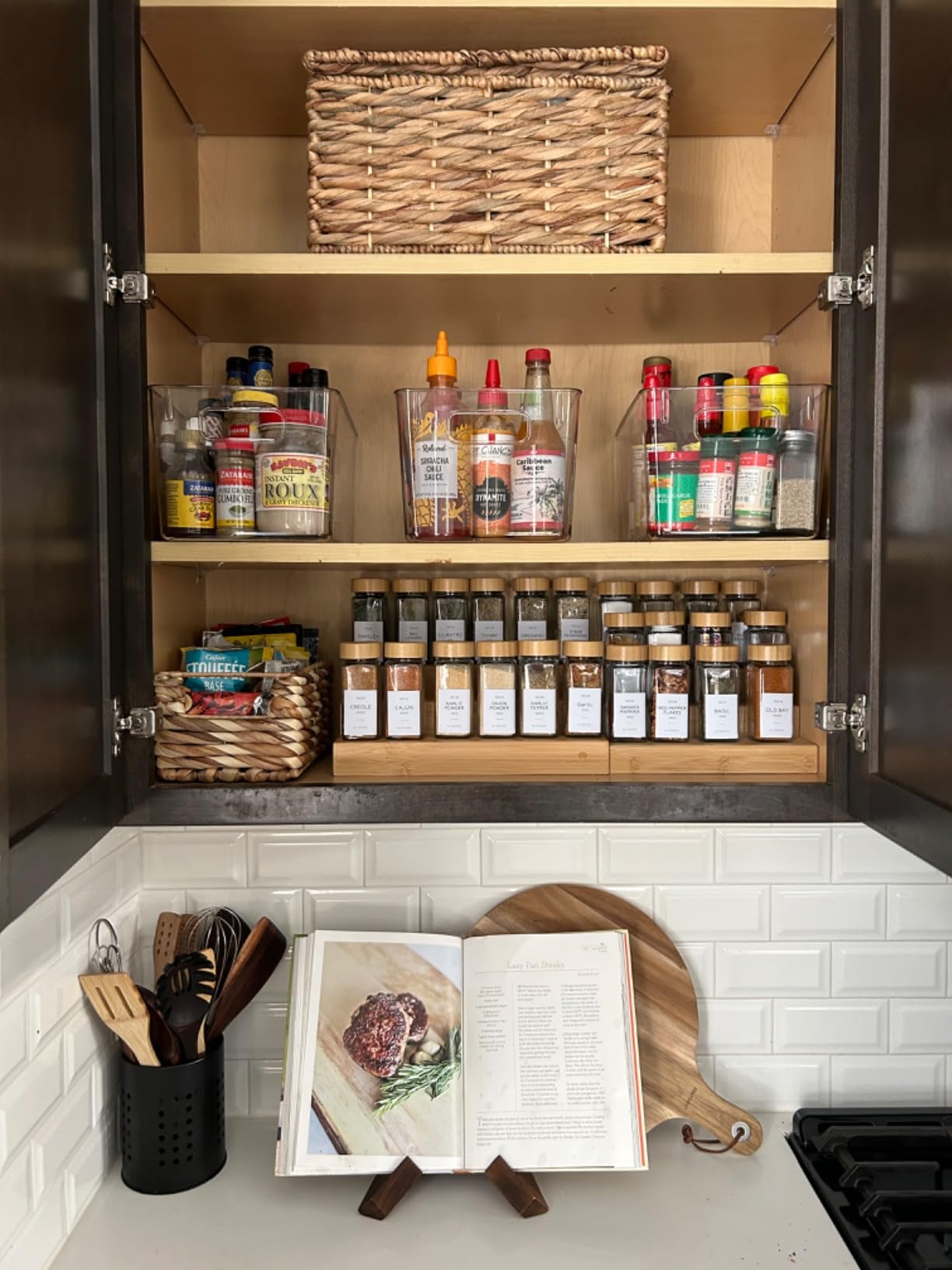 Bamboo Expandable Spice Rack Organizer, 3-Tier Adjustable Kitchen Cabinet customer photo 2