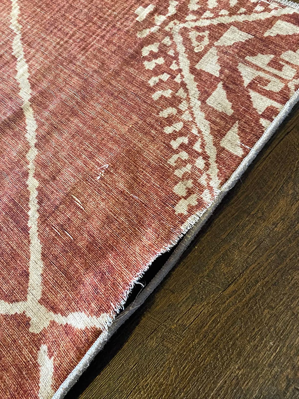 ReaLife Rugs Machine Washable Area Rug - Living Room Bedroom Bathroom Kitchen Entryway Office - Padded Low Pile Stain Resistant Premium - Moroccan Diamond Tribal - Jax - Orange 5' x 7' customer photo 1