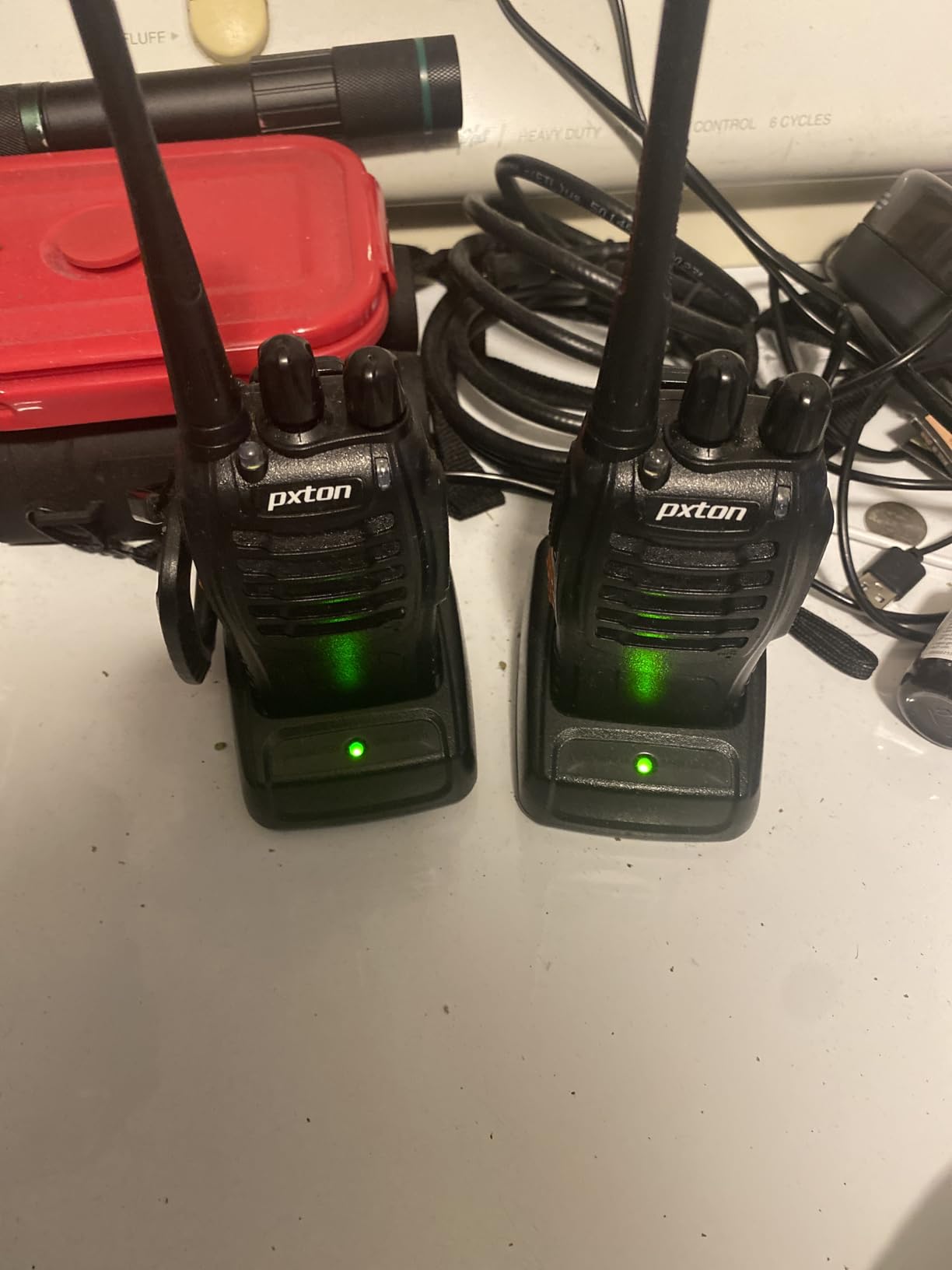 pxton Walkie Talkies Rechargeable Long Range Two-Way Radios with Earpieces,2-Way Radios UHF Handheld Transceiver Walky Talky with Flashlight Li-ion Battery and Charger（2 Pack） customer photo 2
