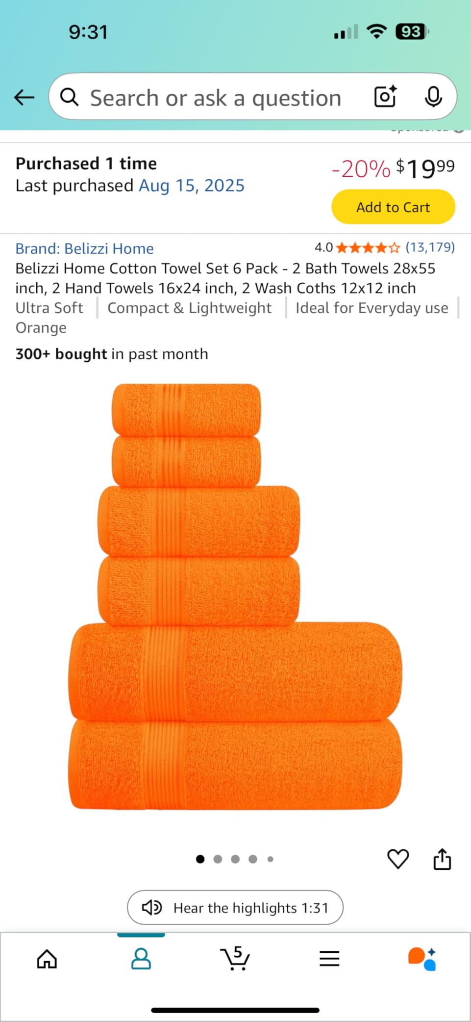 Belizzi Home Ultra Soft 6 Pack Cotton Towel Set, Contains 2 Bath Towels 28x55 inch, 2 Hand Towels 16x24 inch & 2 Wash Coths 12x12 inch, Ideal for Everyday use, Compact & Lightweight - Black customer photo 2