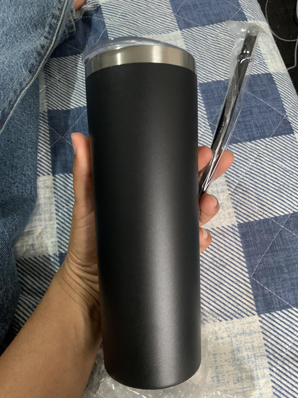 VEGOND Stainless Steel Skinny Tumbler, 20 oz Vacuum Insulated Tumbler with Lid and Straw, Double Wall Coffee Cup, Travel Mug for Cold Hot Drinks, Stainless Steel 1 Pack customer photo 2