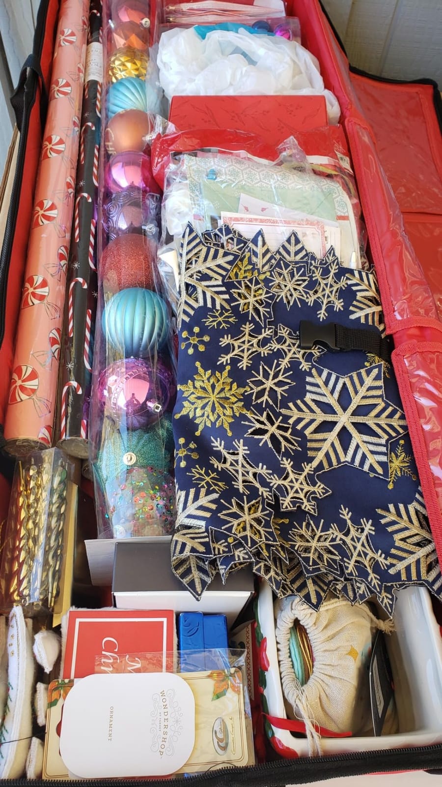 Wrapping Paper Storage Container | Gift Wrap Organizer Under Bed | 41”x14”x6” | Box Holder for 18-24 Rolls Up to 40” | 600D Oxford Material | Pockets for Ribbon, Bows, and Accessories (Black) customer photo 1