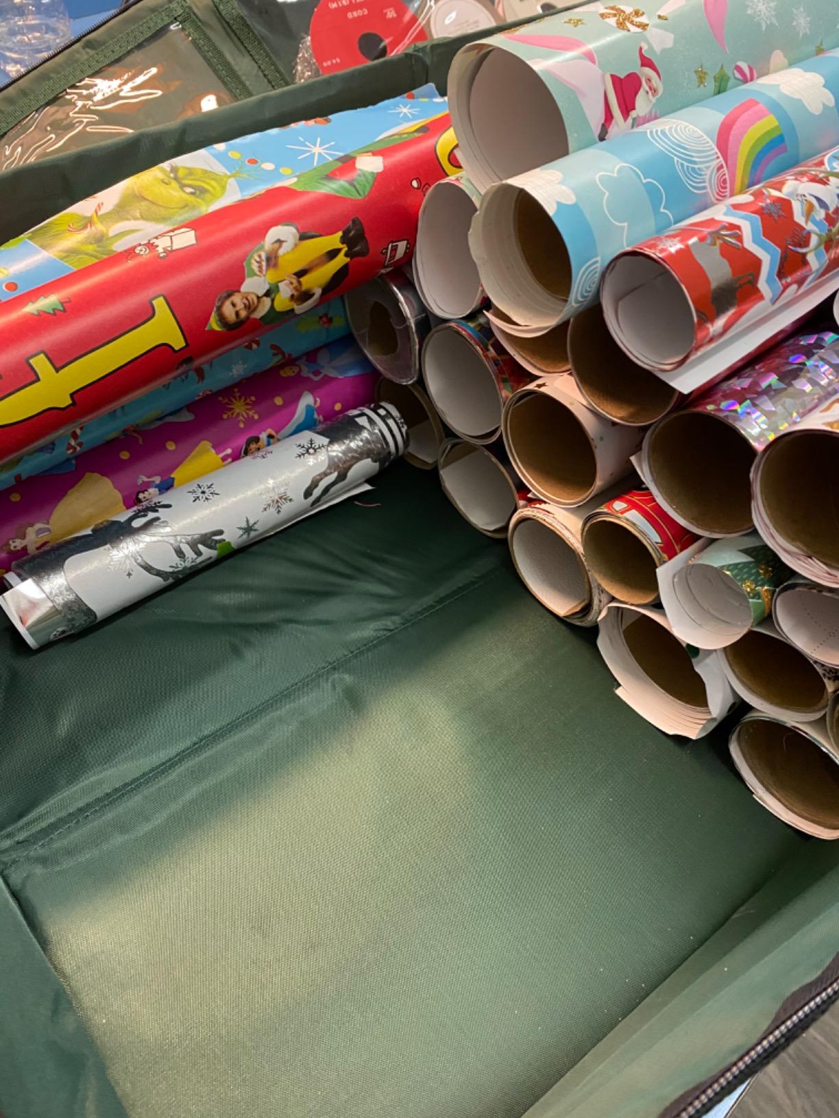 Wrapping Paper Storage Container | Gift Wrap Organizer Under Bed | 41”x14”x6” | Box Holder for 18-24 Rolls Up to 40” | 600D Oxford Material | Pockets for Ribbon, Bows, and Accessories (Black) customer photo 2