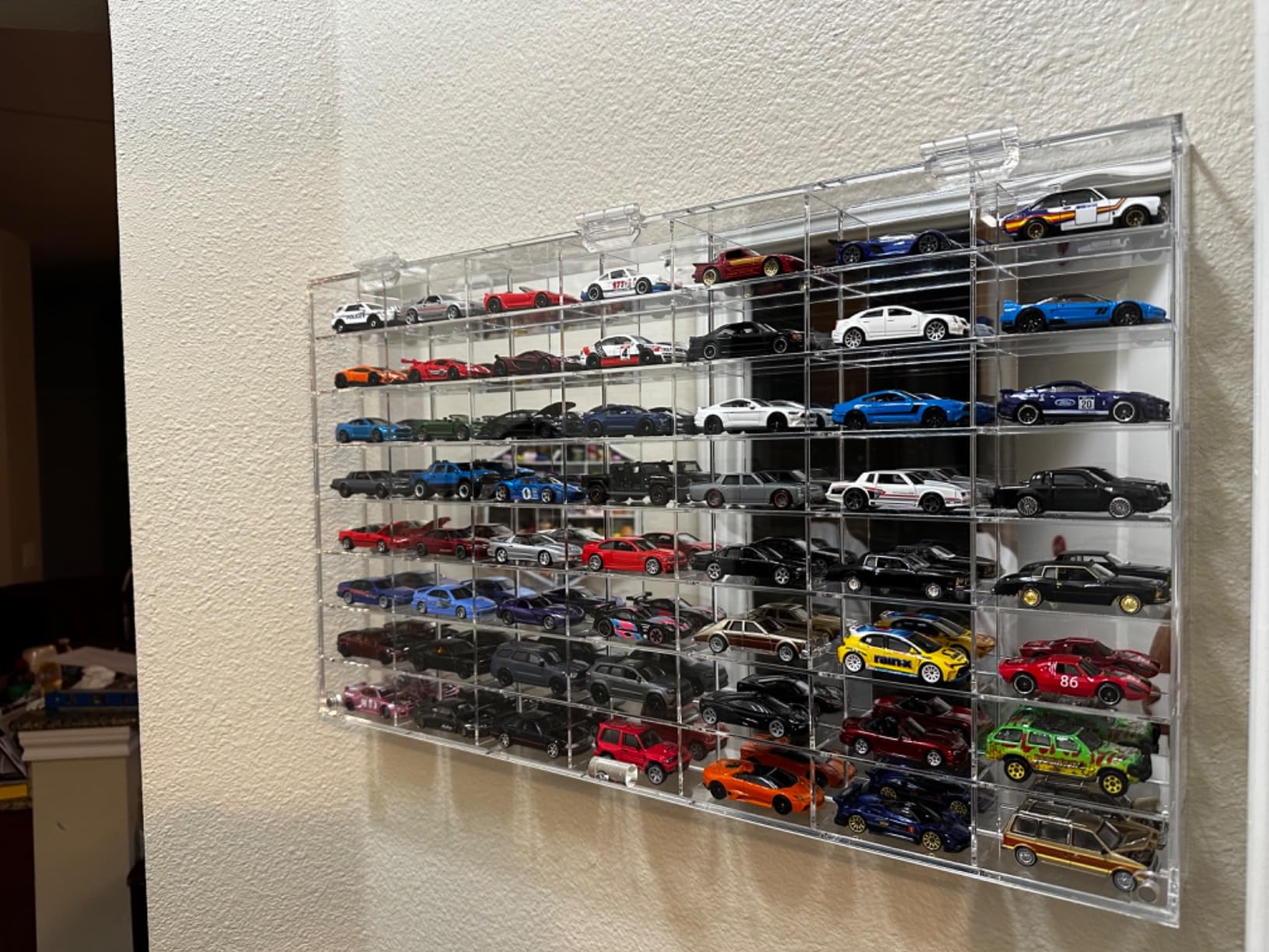 Clear Display Case Wall Cabinet for 1:64 Hot Small Toy Car Wheels Scale Matchbox Hot Toy Cars Collection Storage Display (108 Slots, 32