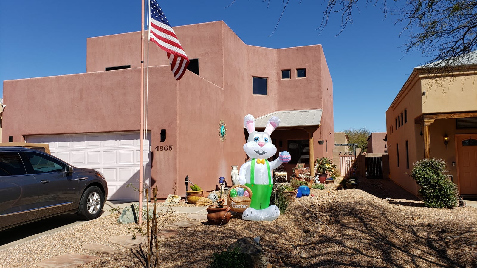 TURNMEON 8 Feet Giant Bunny Easter Inflatables Outdoor Decoration, Lighted Blow up Rabbit Holds Easter Eggs Basket with Tether Stakes LED Light Easter Decor Home Yard Lawn Garden Party Easter Egg Hunt customer photo 1