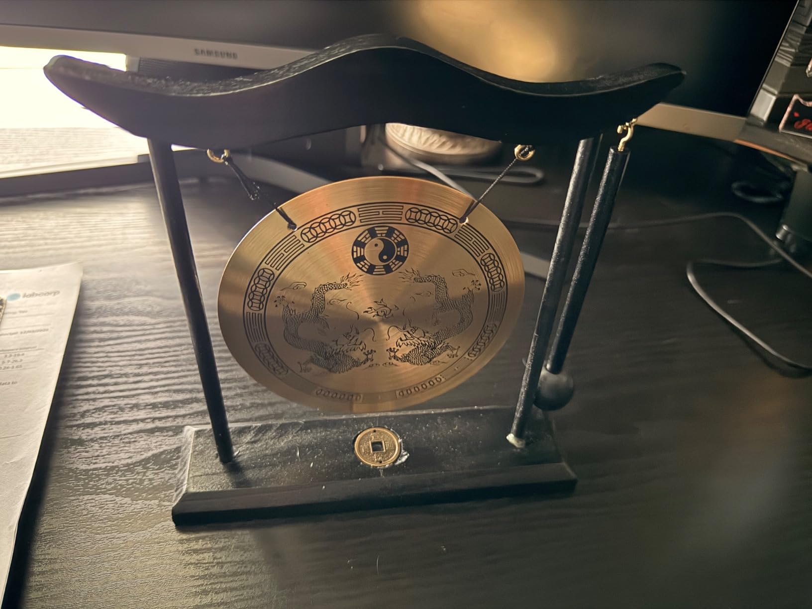 Hooshing Brass Gong Desktop Zen Art Feng Shui Decor, Dragon Pattern customer photo 2