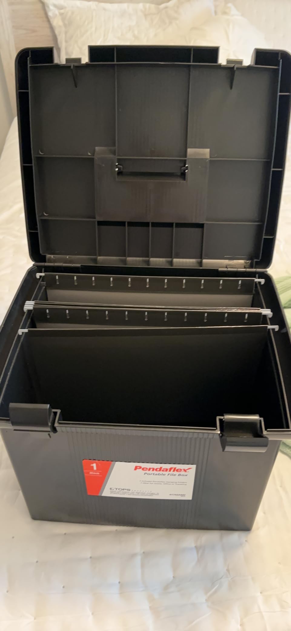 Pendaflex Portable File Box with File Rails, Simple Document Storage, File Bin for Home and Office, Hinged Lid with Double Latch Closure, Black, 3 Black Letter Size Hanging Folders Included (41742AMZ) customer photo 1