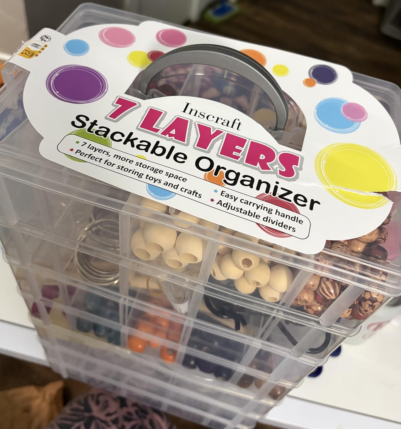 7 Layers Stackable Storage Container, 70 Adjustable Compartments (White) Perfect for Kids Toys, Art Crafts, Jewelry, Supplies, Mini Case & Letter Sticker Included customer photo 2