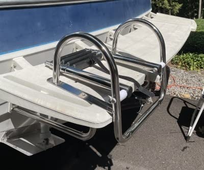 Pontoon Boat Ladder, Stainless Steel Folding Telescoping Rear Entry Inboard Ladder Heavy Duty Custom Swim Deck Ladder with More Wider Pedal and Handrails (4 Steps Ladder) customer photo 1