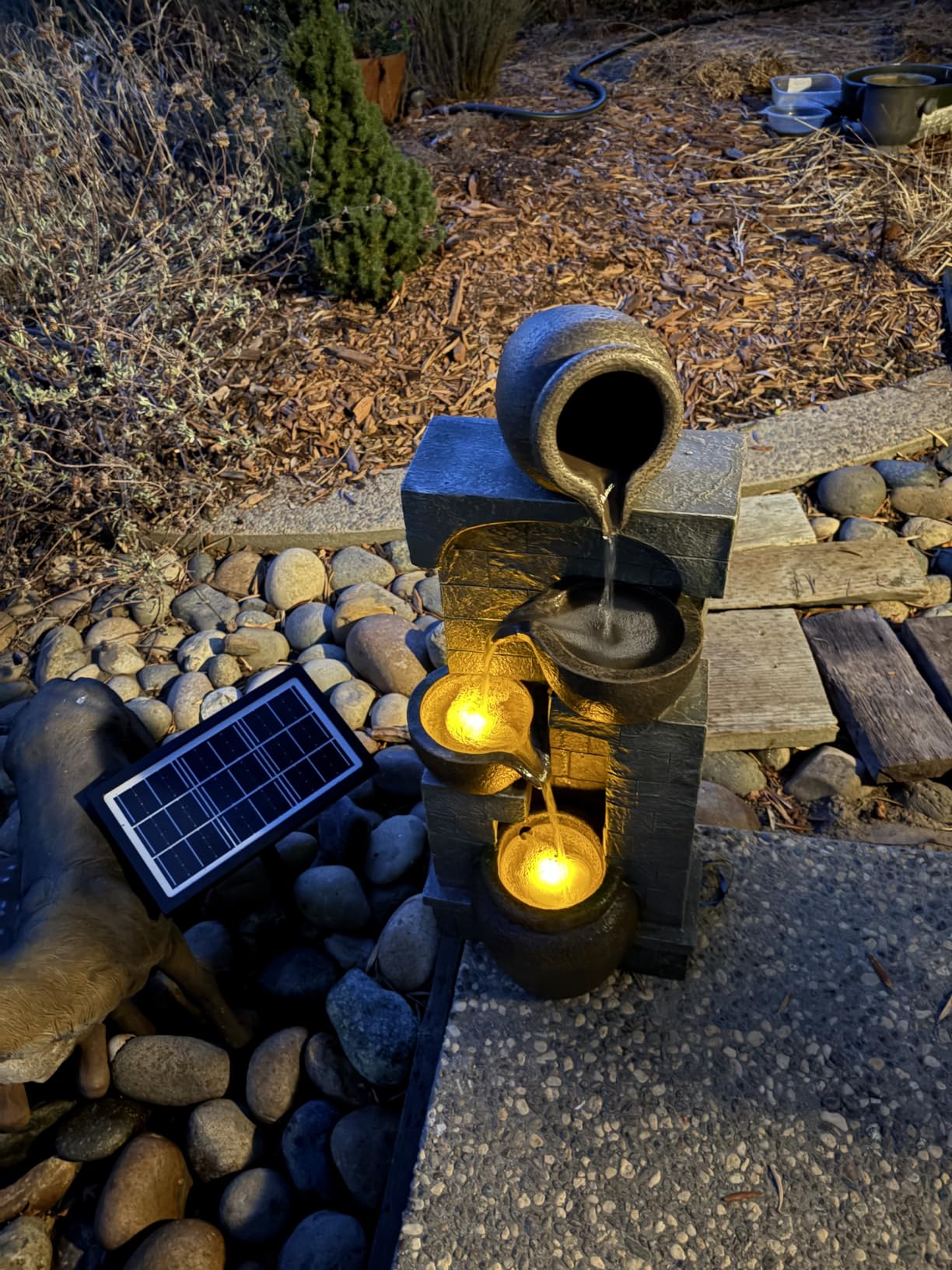 Teamson Home 39.37 in. Outdoor Faux Stacked Stone 4-Tier Water Fountain with LED Lights and Pump, Gray customer photo 1