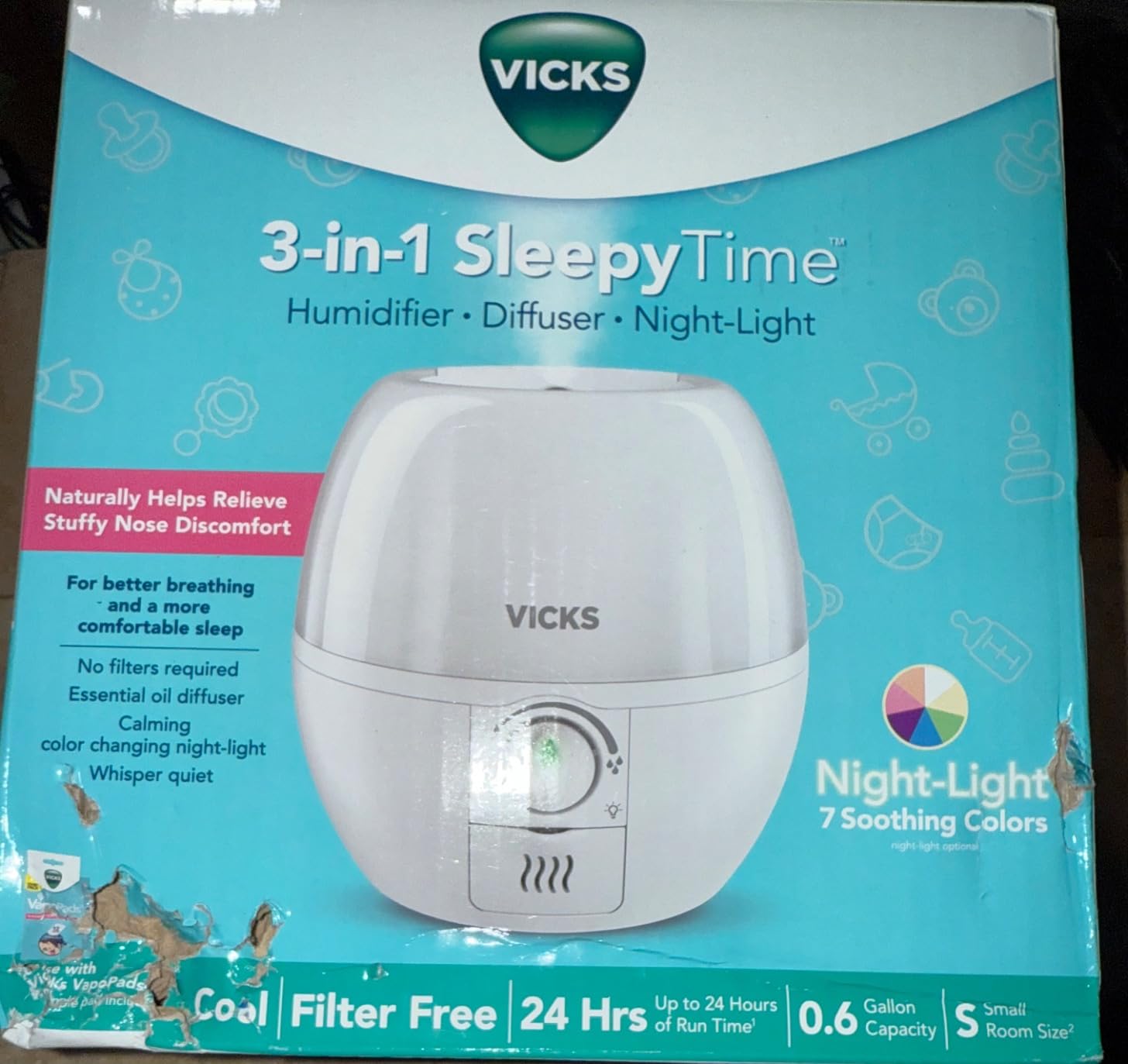 Vicks Humidifier 3-in-1 SleepyTime Cool Mist Humidifier for Nursery, White customer photo 2