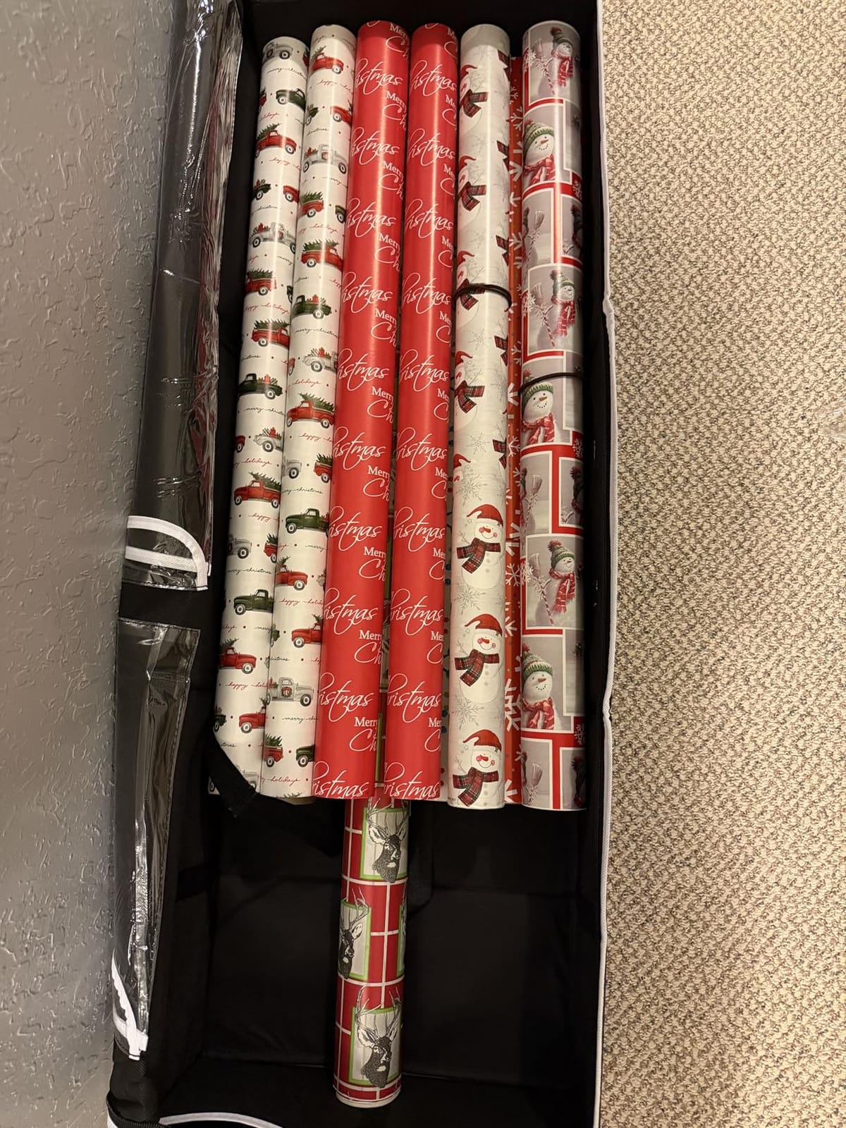 Premium Wrapping Paper Organizer Storage | Gift Wrap Holder With Extra Pockets for Christmas Decorations, Reinforced Handles, Heavy Duty, Ultra-Durable, Tear-Proof Fabric - Fits Up to 27 Rolls (Black) customer photo 2