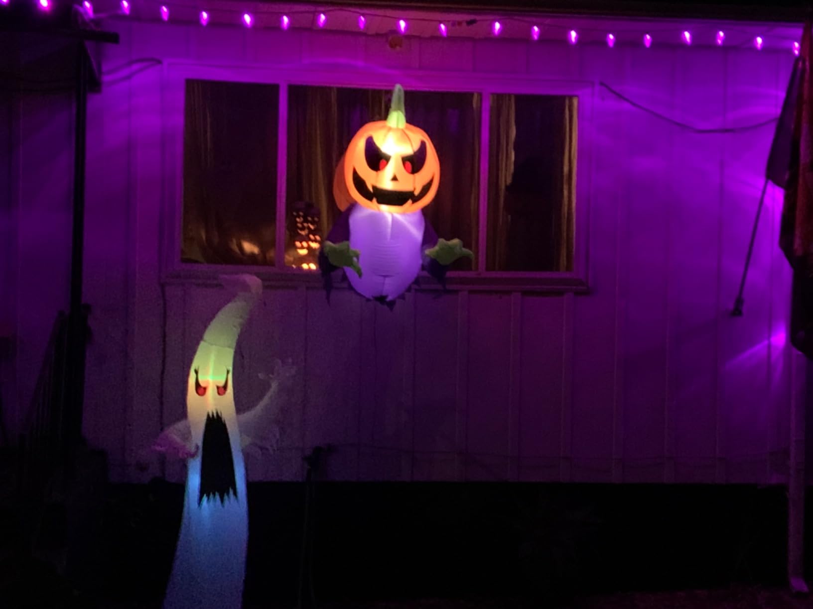 GOOSH 6 FT Halloween Inflatables Ghost Outdoor Decorations Blow Up Yard Scary Red Eye Dimming Ghost with Built-in Colorful LEDs for Garden Lawn Indoor Party Decor customer photo 1