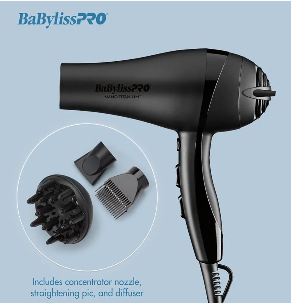 BaBylissPRO Nano Titanium 2000-Watt Blow Dryer with Concentrator Nozzle, Professional Grade Ionic Corded Styling Tool for Hair customer photo 1