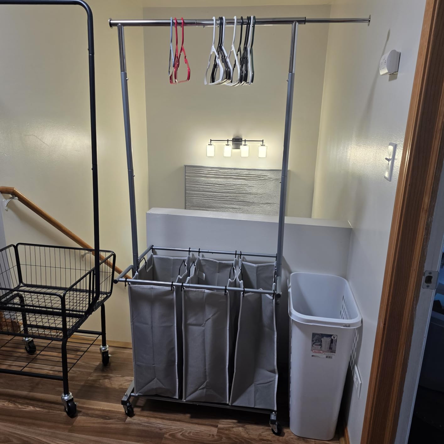 Simple Houseware Laundry Sorter Cart with Hanging Rod, Silver customer photo 1