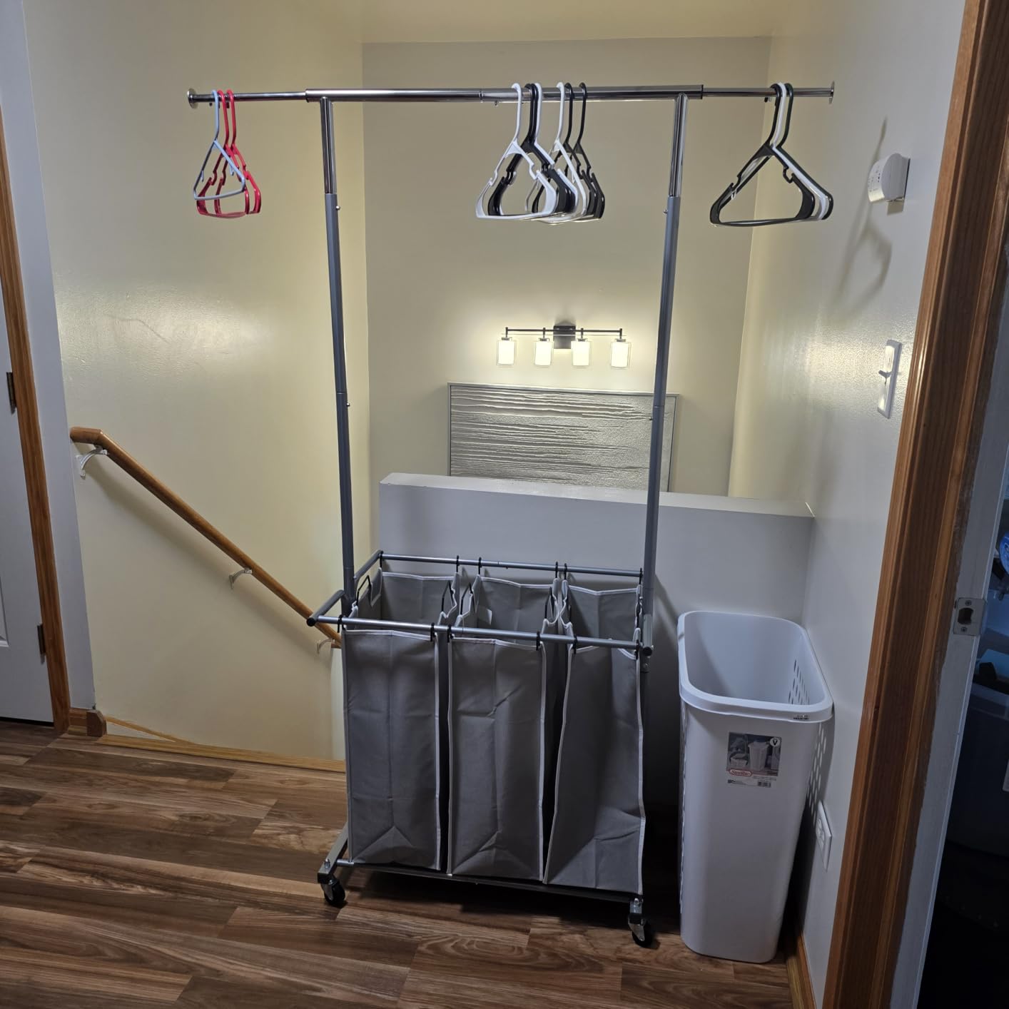 Simple Houseware Laundry Sorter Cart with Hanging Rod, Silver customer photo 2