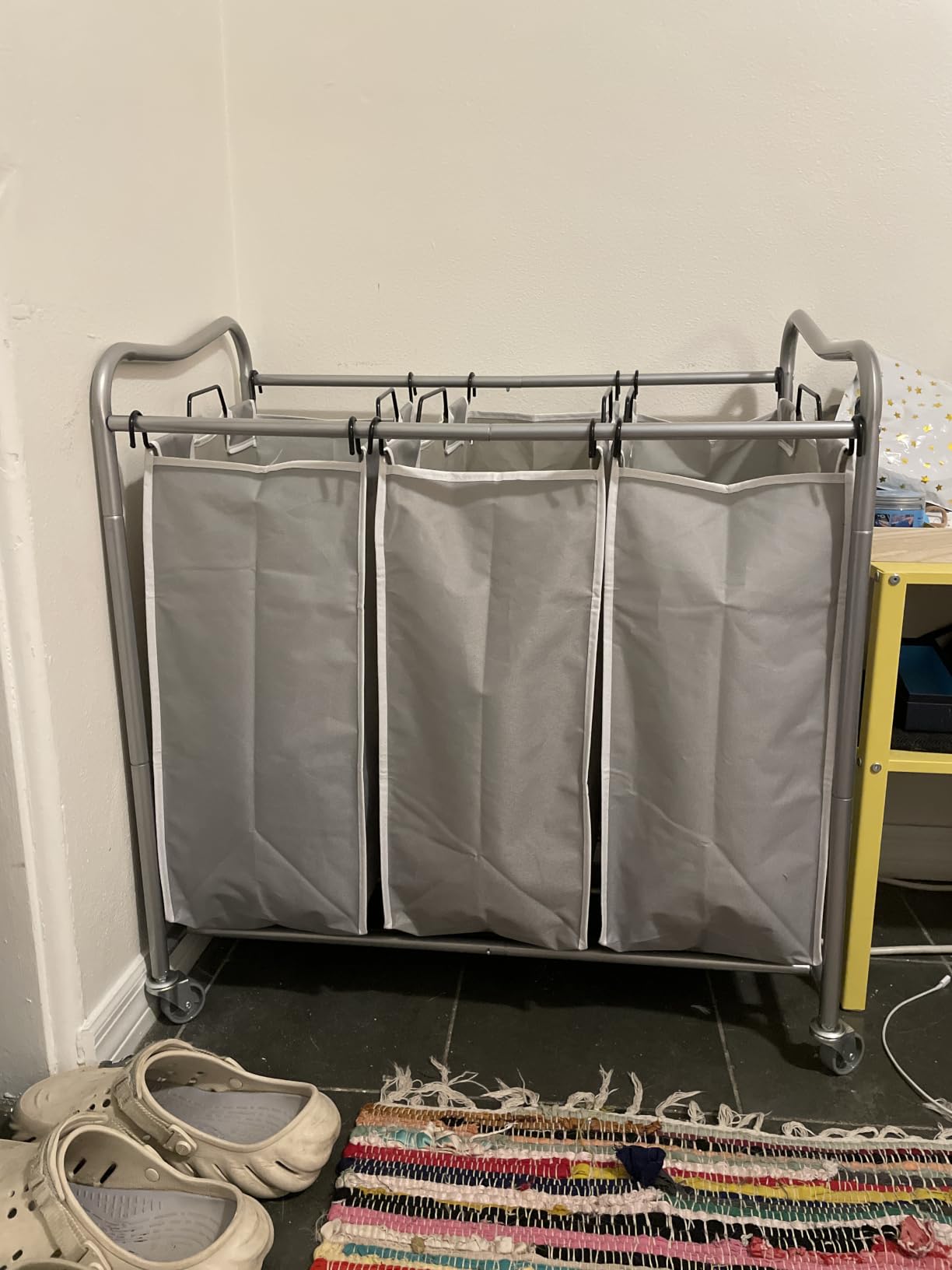 Simple Houseware Heavy Duty 3-Bag Laundry Sorter Rolling Cart, Dark Grey customer photo 2