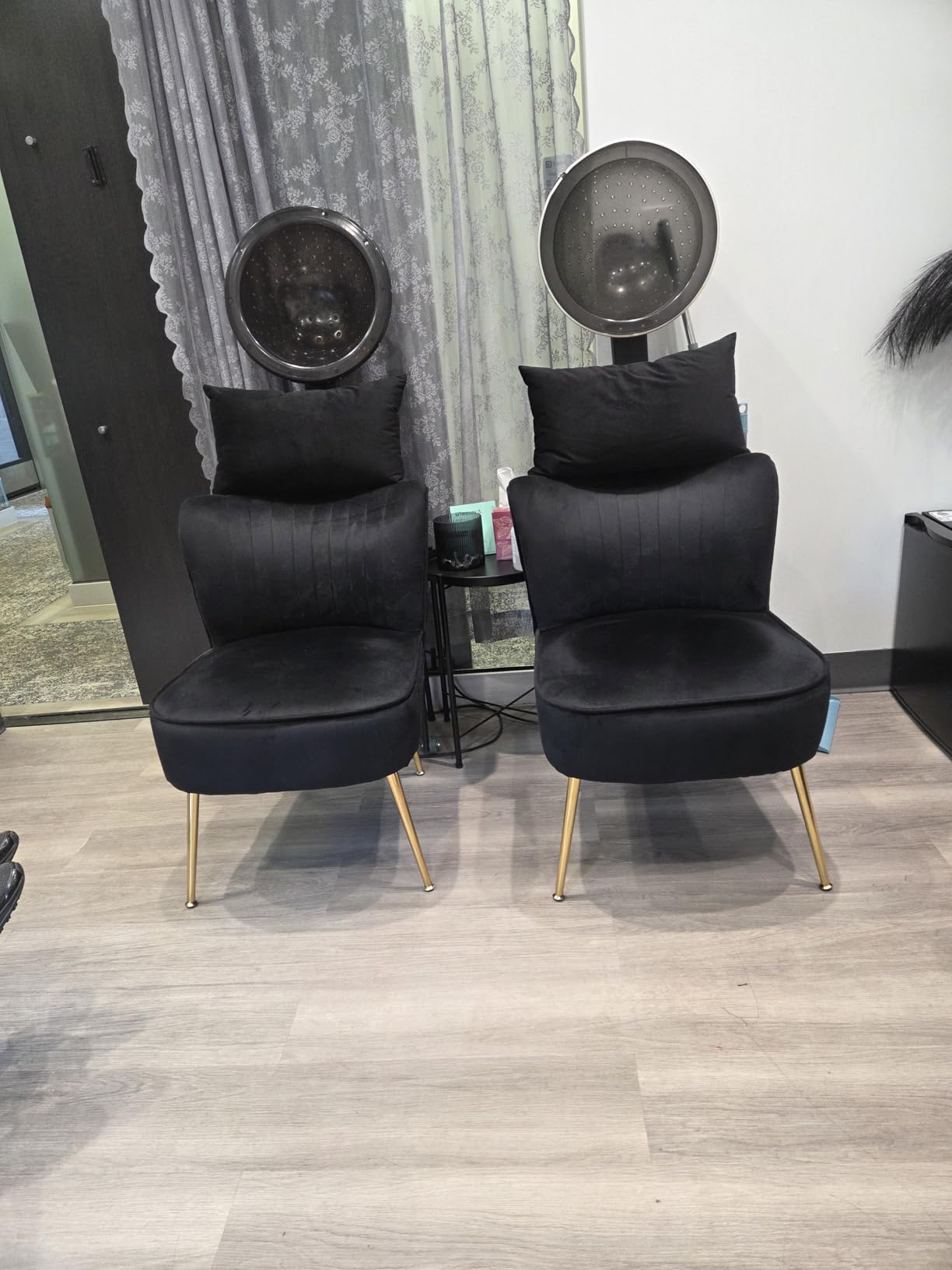 Velvet Accent Chairs Set of 2 Comfy Living Room Chair Armless Slipper Chair Mid Century Side Single Sofa Chair with Golden Legs Wingback for Bedroom Guest Room, Pink customer photo 1