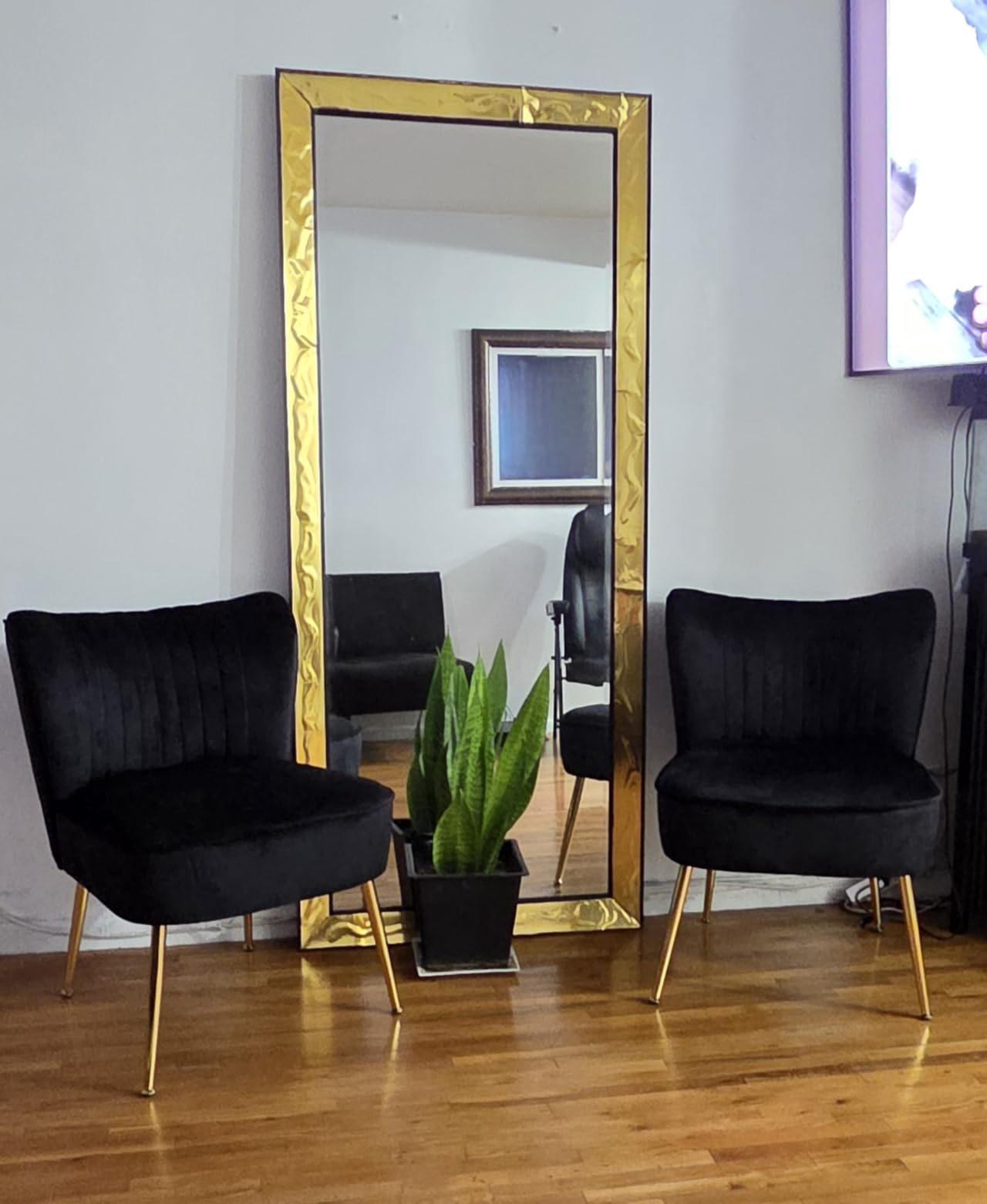 Velvet Accent Chairs Set of 2 Comfy Living Room Chair Armless Slipper Chair Mid Century Side Single Sofa Chair with Golden Legs Wingback for Bedroom Guest Room, Pink customer photo 2