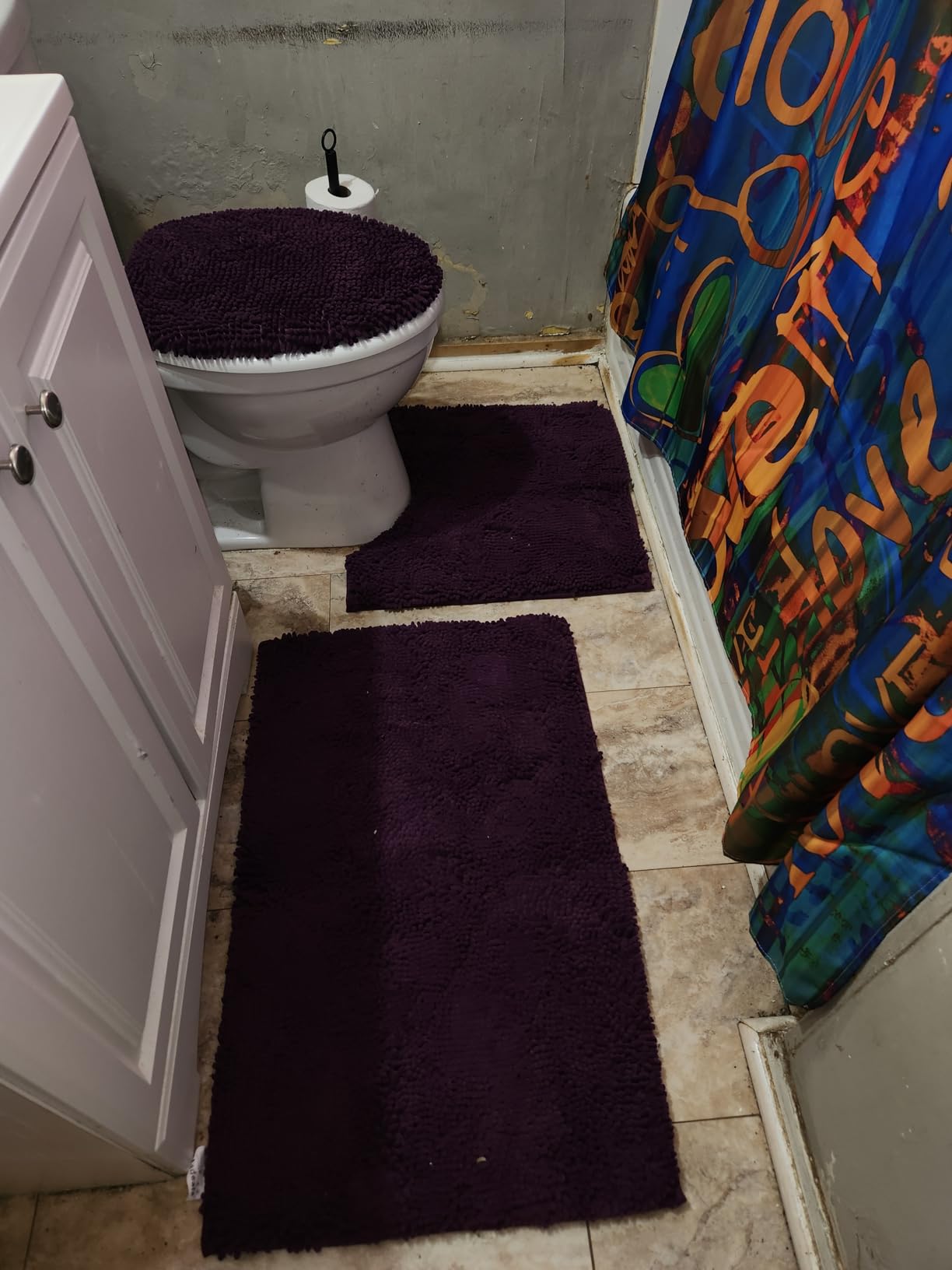 Madeals Bath Rug Set 4 Piece with Toilet Lid Cover Combo, Soft Shaggy Bath Rug Set 3 Piece and U-Shaped Toilet Floor Rug Burgundy customer photo 2