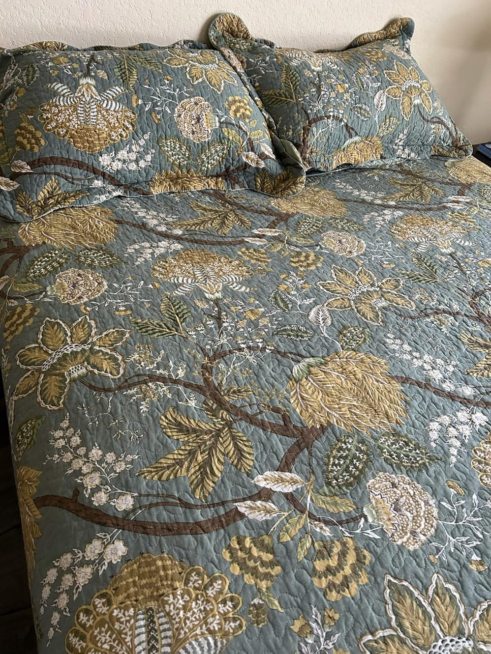 NEWLAKE Cotton Patchwork Bedspread, 3-Piece Bedding Quilt Set with Real Stitched Embroidery, Reversible Matelasse Bed Coverlet Set,Green Farmhouse Garden,Queen Size customer photo 1