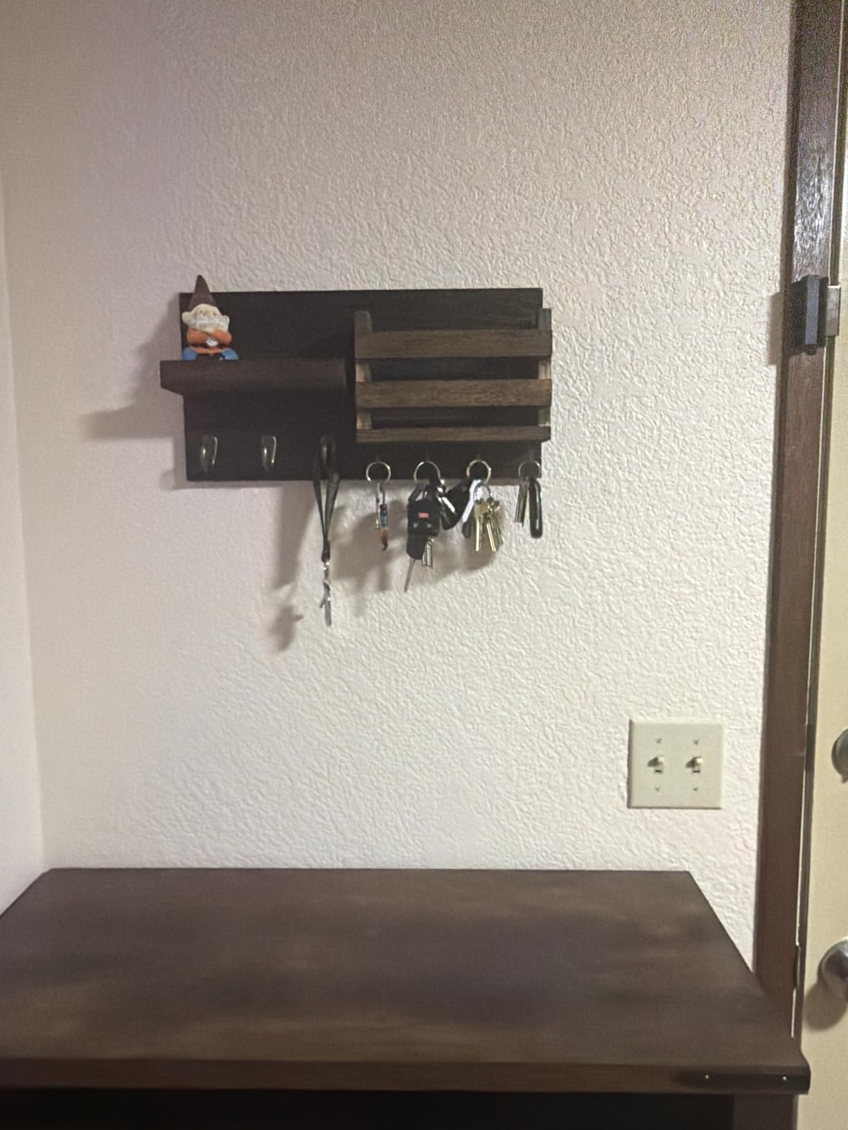 Lwenki Mail Organizer for Wall Mount – Key Holder with Shelf Includes Letter Holder and Hooks for Coats, Dog Leashes – Rustic Wood with Flush Mounting Hardware (16.5” x 8.7” x 3.5”) customer photo 1