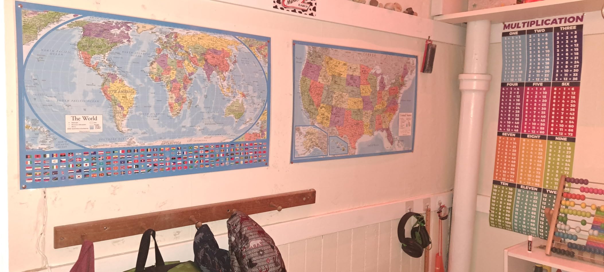 2 Pack - Laminated World Map Poster & USA Map Set - Equal Earth world map design shows continents at true relative size - US Map 18” x 29” customer photo 2