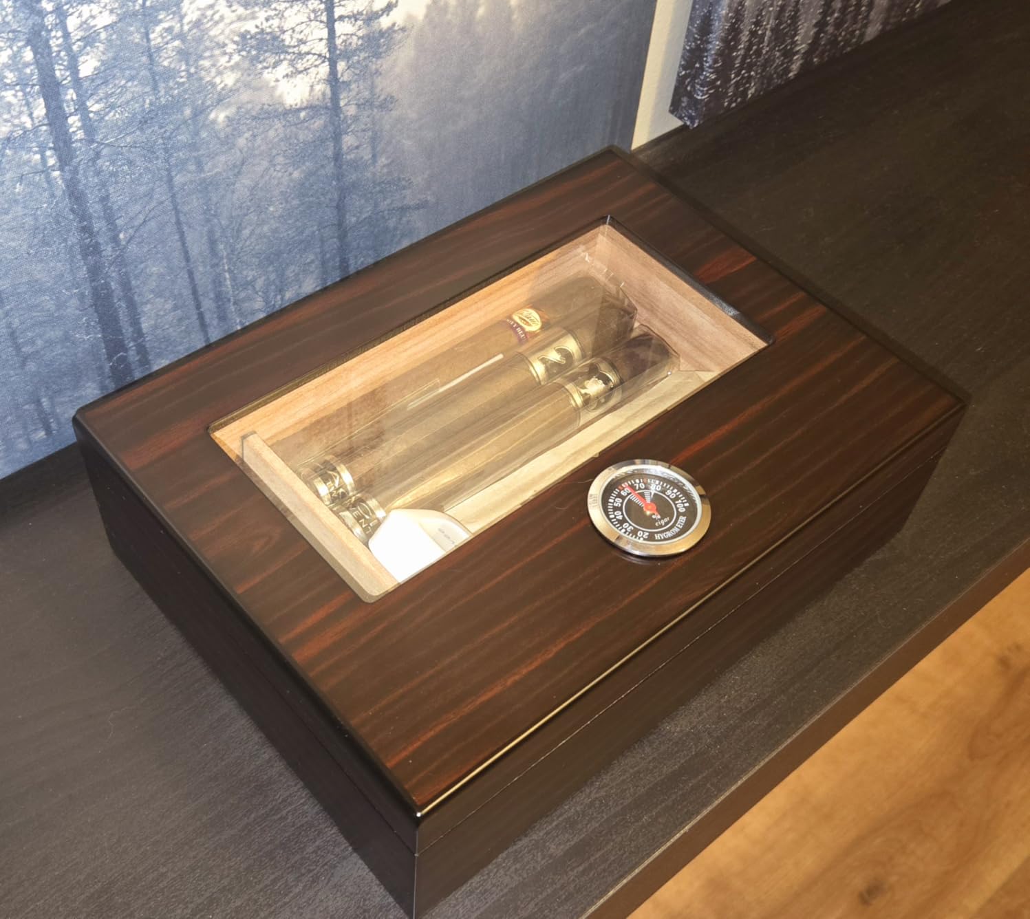 TISFA Cigar Humidor, Glass Top Cigar Box with Hygrometer Humidifier Divider customer photo 1