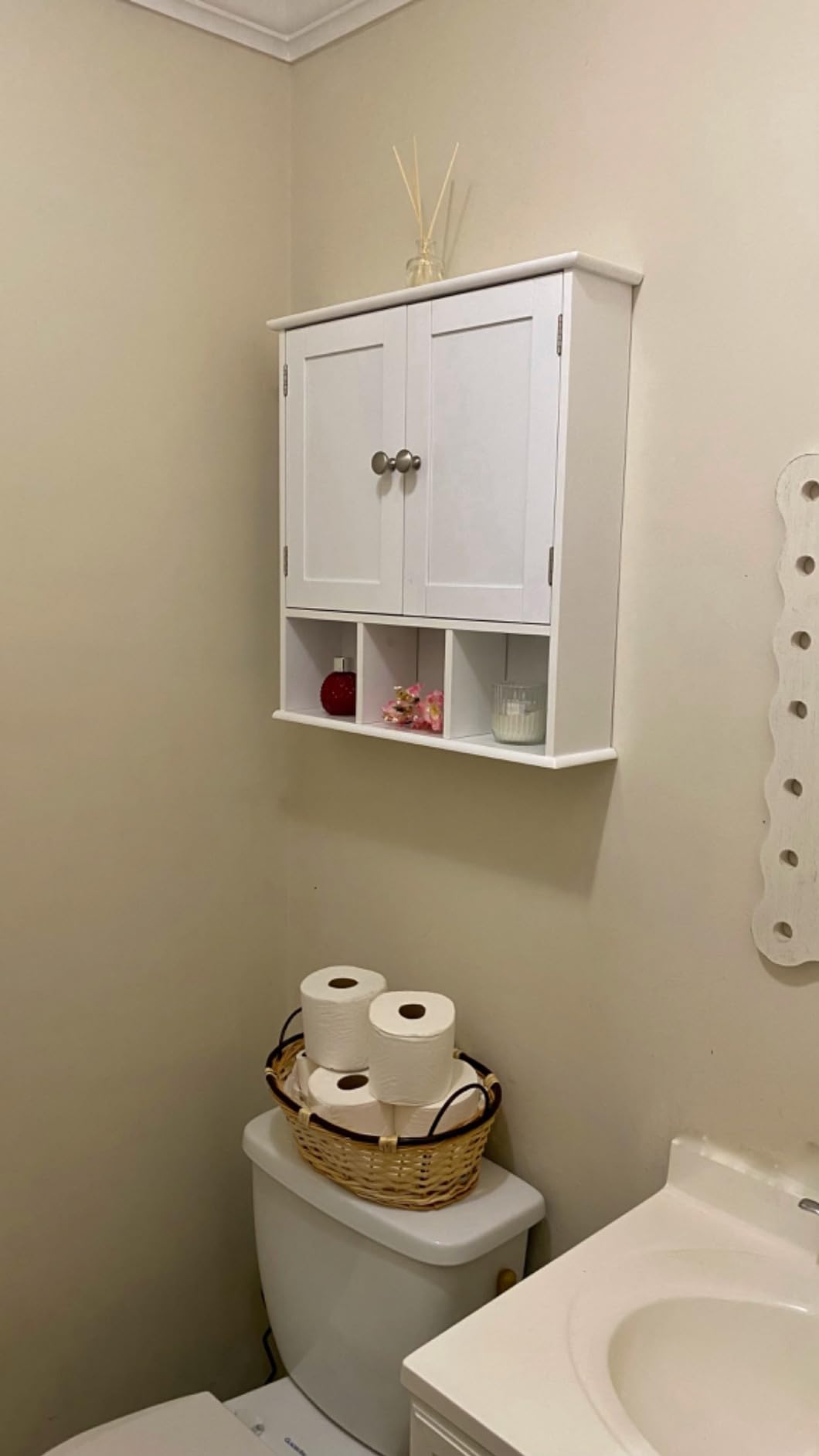 TaoHFE White Bathroom Wall Cabinet with 2 Door Adjustable Shelves customer photo 2