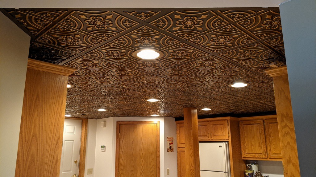 From Plain to Beautiful in Hours 205cr Wrought Iron PVC 2' x 2' Glue-up Ceiling Tile, Copper, 10 Piece (40 sq.ft) customer photo 2