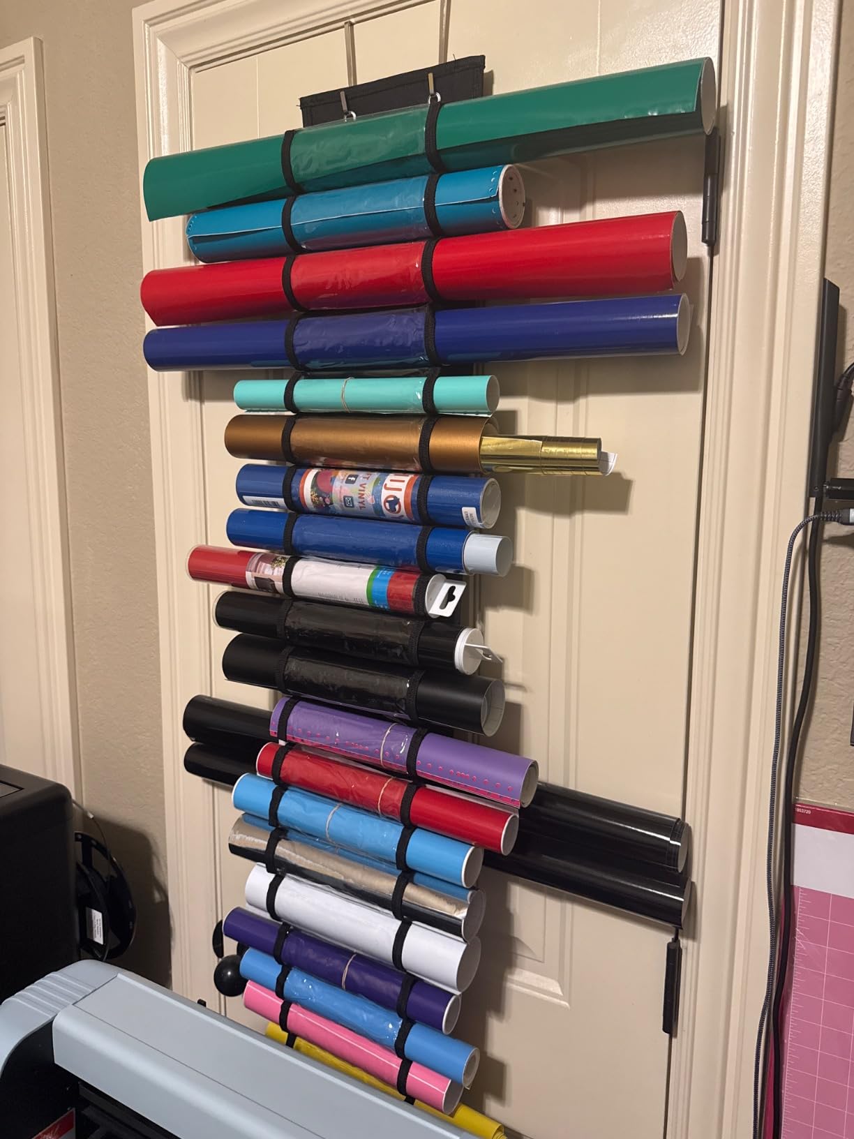 48 Compartments Vinyl Roll Storage, Vinyl Roll Holder Organizer, VinylStorage Rack Wall Mount/Over The Door for Craft Room Organizers and Storage Lengthened(Black) customer photo 2