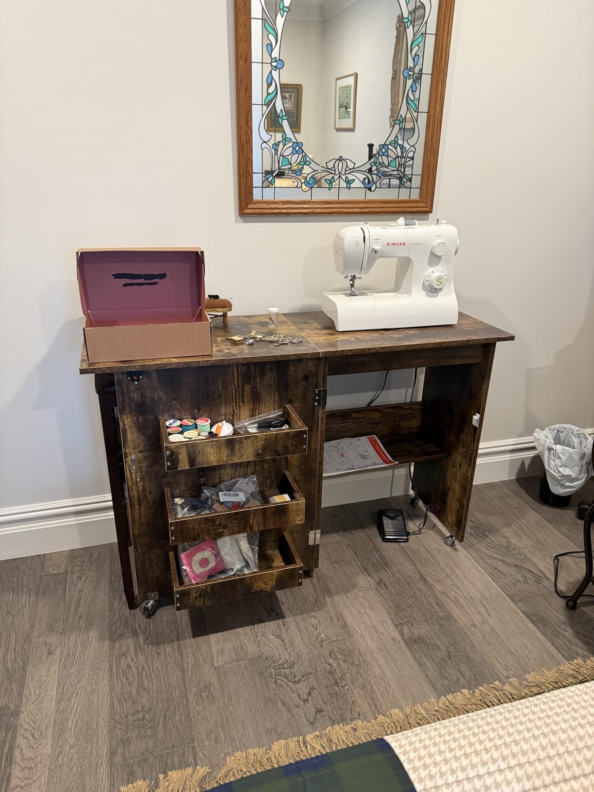 VIVOHOME Folding Sewing Table for Sewing Machine, Sewing Desk with Storage customer photo 2