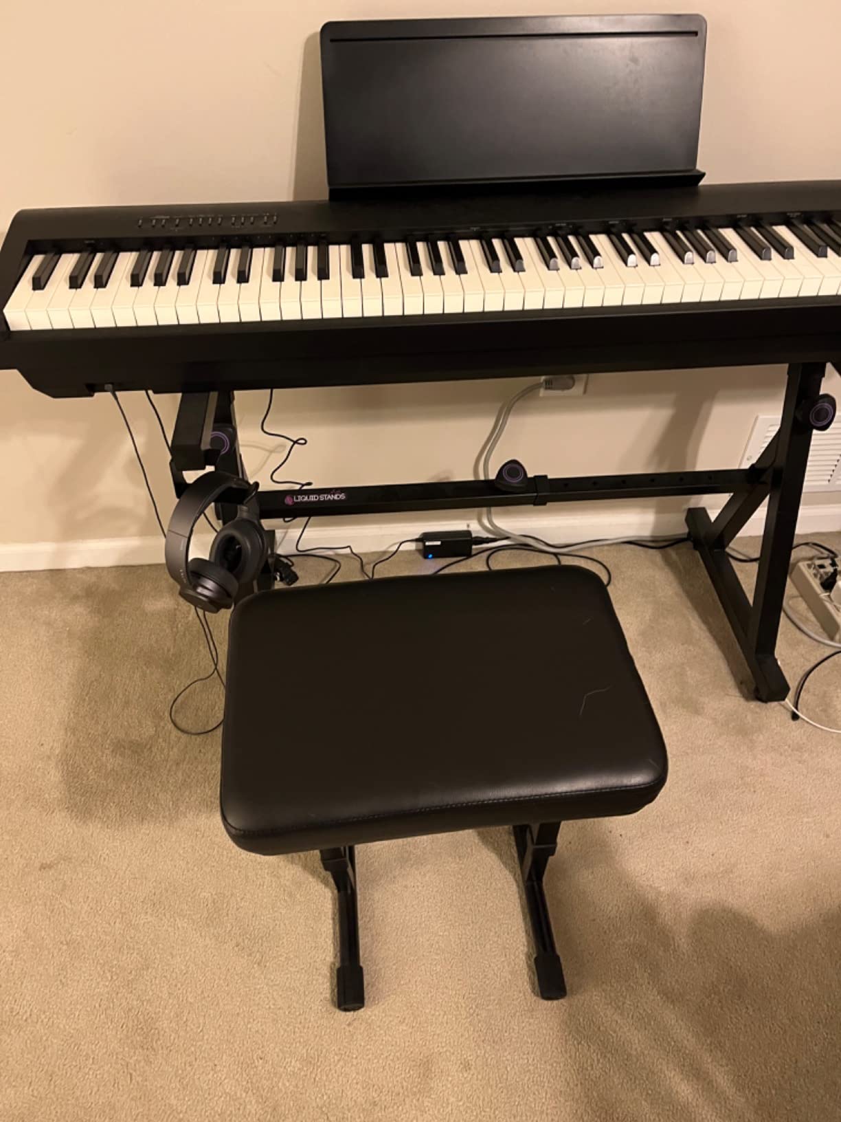 Liquid Stands Piano Bench Adjustable Stool – Music Keyboard Bench Seat for Piano Keyboard Stand with Black Padded Cushion for Musicians Piano Stool Chair (PU Leather) customer photo 2